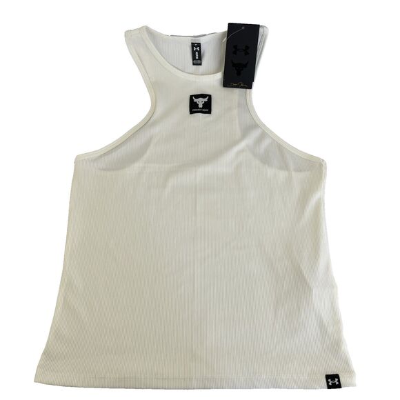 New Women’s Under Armour Project Rock Off White Rib Tank Top Sz XL NWT - Picture 1 of 8